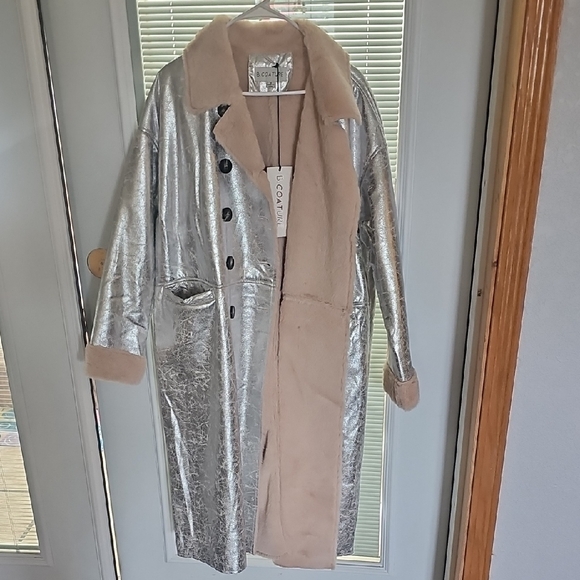 Jackets & Blazers - Silver and Cream Women's Coat